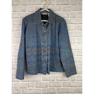 Vintage New Directions Jacket Women's Small Denim Beaded Southwestern Buttons Em